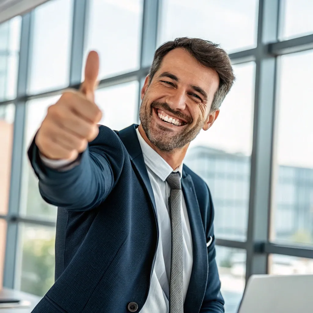 Smiling businessman offering positive feedback