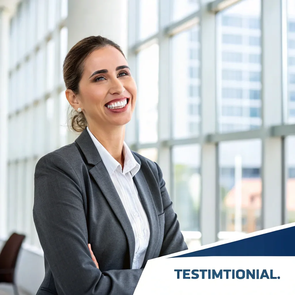 Smiling businesswoman giving a testimonial